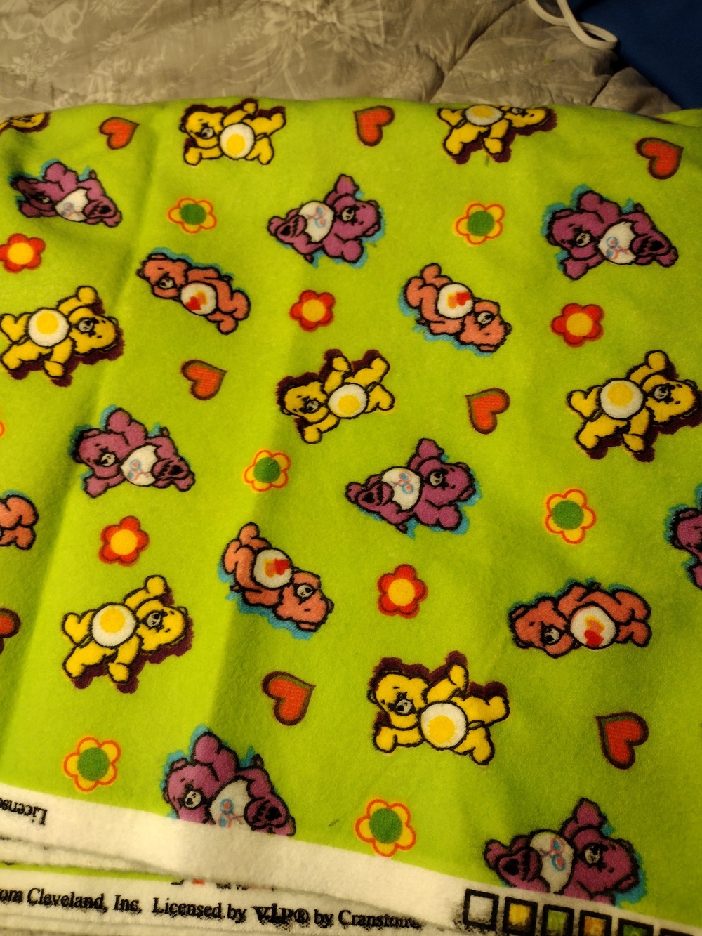 Care Bears Light Green Cotton Fleece Fabric Vintage 2006 1.5 Yards